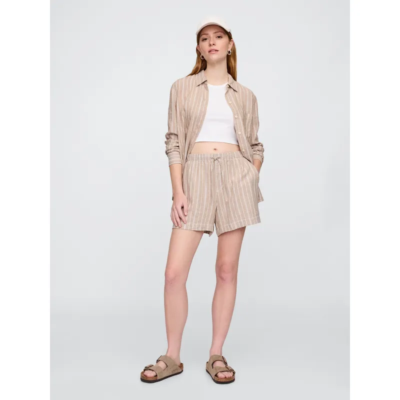 GAP - Short Mujer 4" Lino Striped Beige Gap
