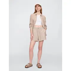 GAP - Short Mujer 4" Lino Striped Beige