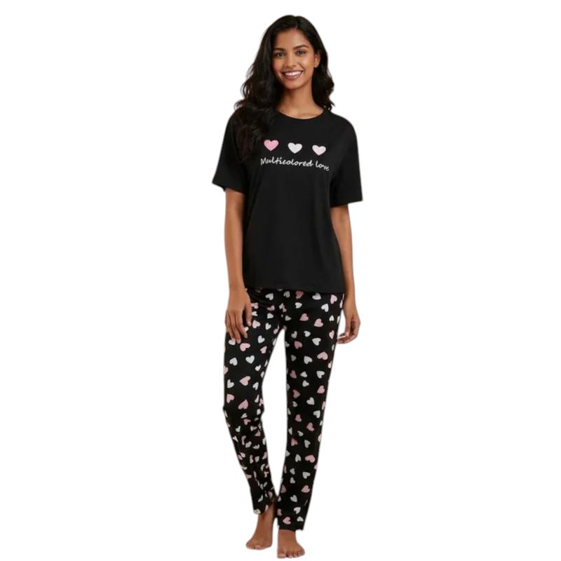 MEDIA LUNA - Pijama para Mujer Pantalón y Polera Diseño Heart