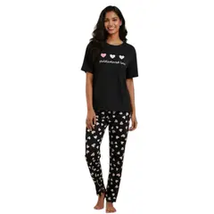 MEDIA LUNA - Pijama para Mujer Pantalón y Polera Diseño Heart