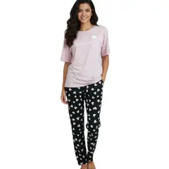 MEDIA LUNA - Pijama para Mujer Pantalón y Polera Diseño Heart