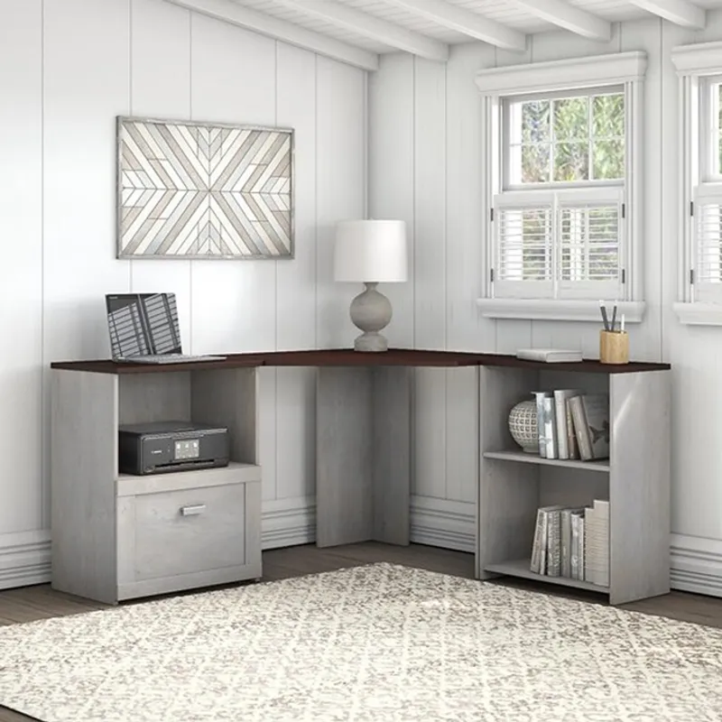 MSA MUEBLES SANTA ANA - Escritorio Esquinero con Gabinete Roble Blanco