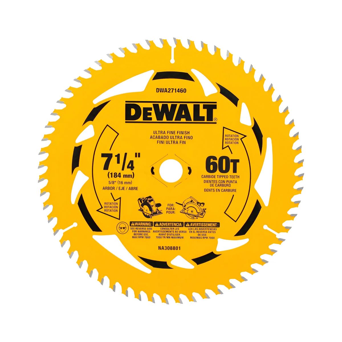 DEWALT - Disco De Sierra 7-1/4''x 5/8'' 60 Dientes Dewalt DWA271460