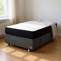 Cama Baul 1.5 Plaza + Colchon Black L190 /Con Ruedas LOGO (Gris)
