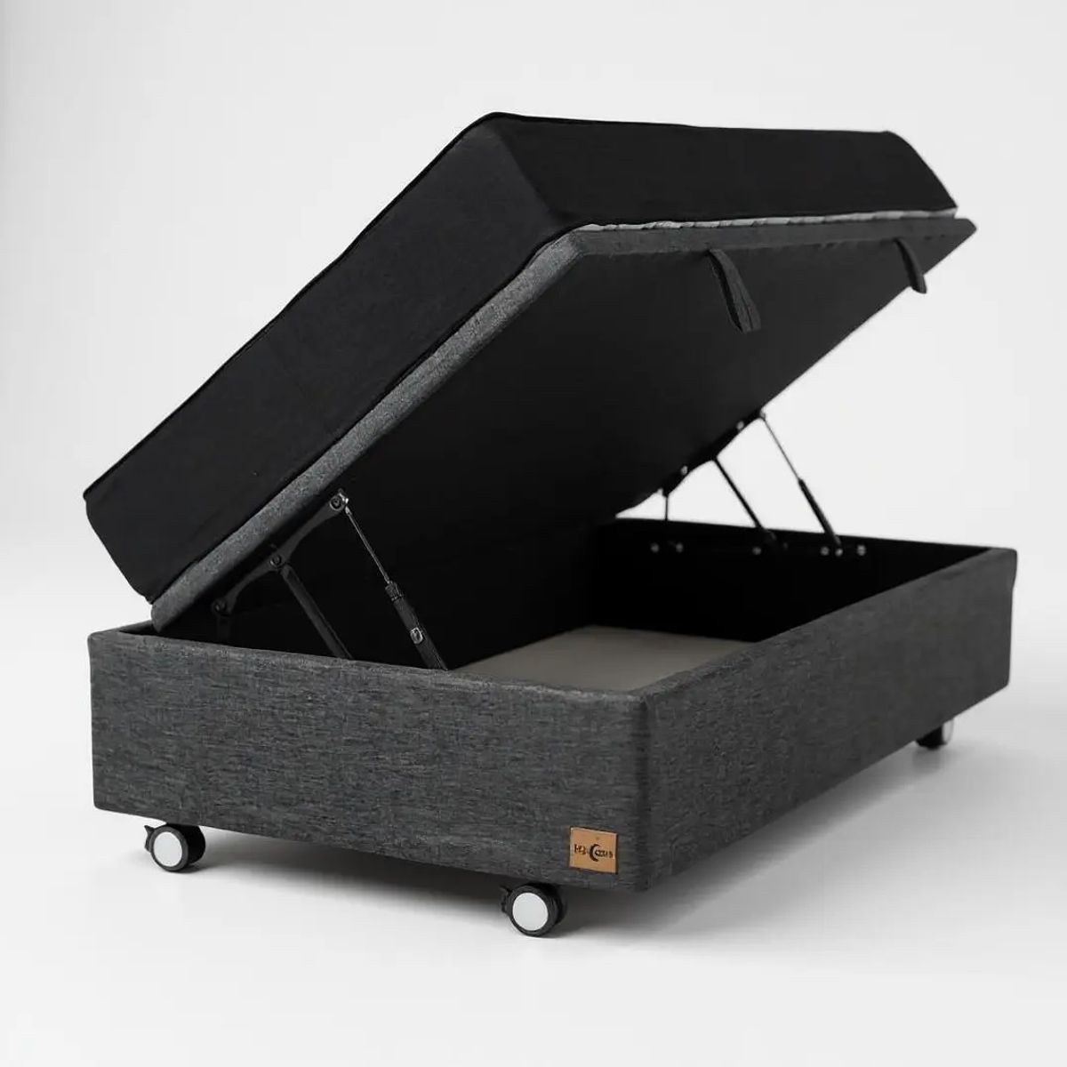 BLOCCARE - Cama Baul 1.5 Plaza + Colchon Black L190 /Con Ruedas LOGO (Gris)