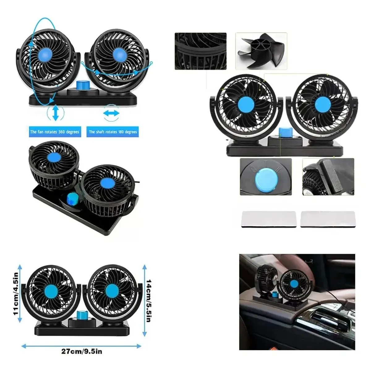 GENERICO - Ventilador Doble Para Auto 360° Conexión 12v Encendedor