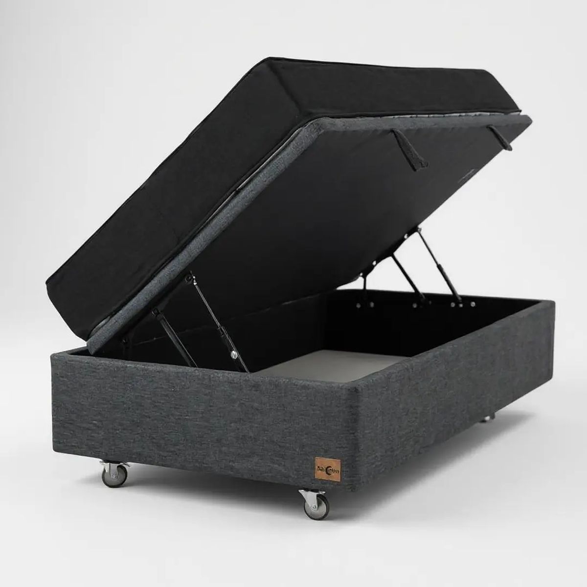 BLOCCARE - Cama Baul 1.5 Plaza + Colchon Black L190 / Con Ruedas PYTON (Gris)