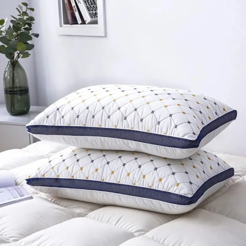 GENERICO - ALMOHADAS MARCA HILTON BLANCO DISEÑO LINEA GRIS 50cm x70cm PACK 2 UND