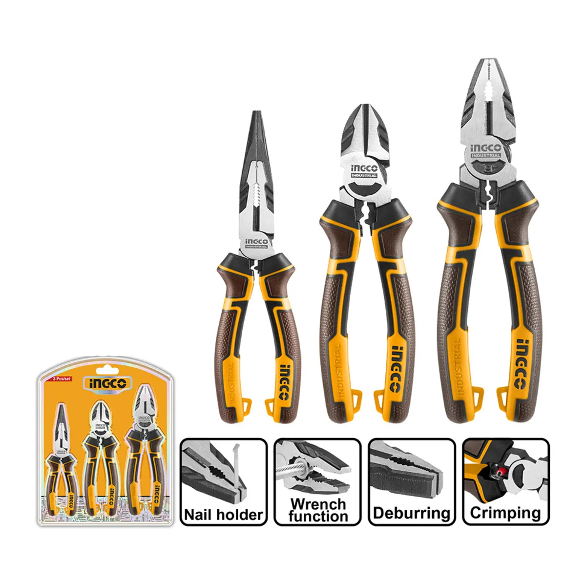 INGCO - Set Alicates Industrial 3 Piezas 160-200Mm/6-8" Ingco