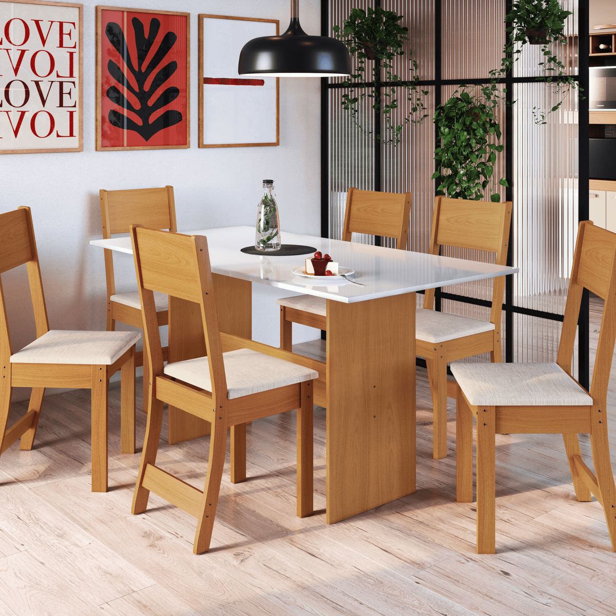 HOME MOBILI - Juego de Comedor Elda 6 Sillas Café