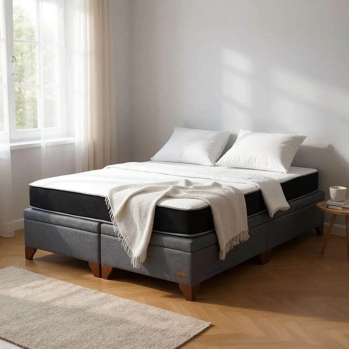 BLOCCARE - Cama Baul 2 Plazas + Colchon Black L190/ Patas de Madera 11CM (Gris)