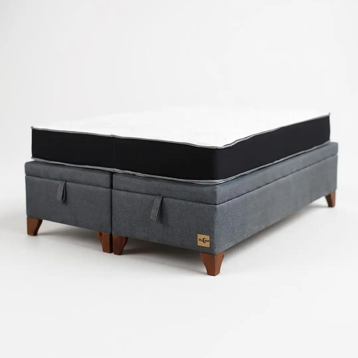 BLOCCARE - Cama Baul 2 Plazas + Colchon Black L190/ Patas de Madera 11CM (Gris)