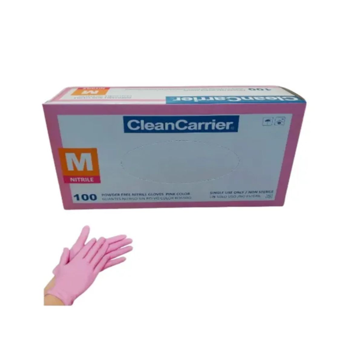 CLEANCARRIER - Guante Nitrilo CLEANCARRIER Rosado Talla M 100 Unidades