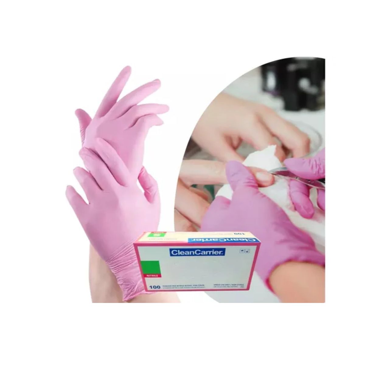 CLEANCARRIER - Guante Nitrilo CLEANCARRIER Rosado Talla M 100 Unidades