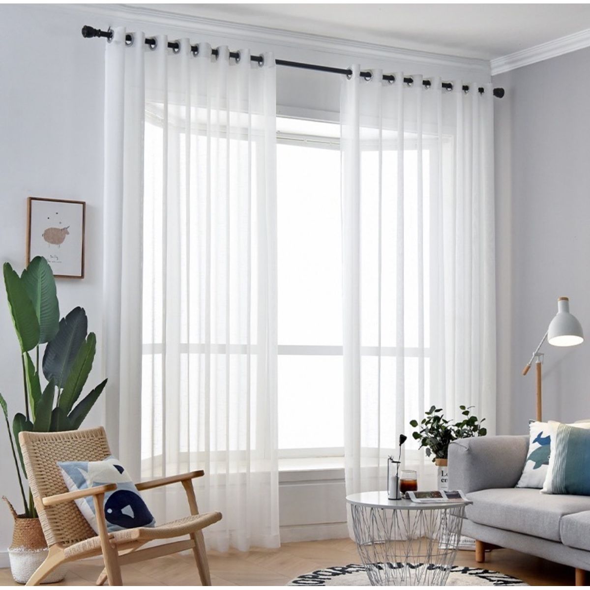 GENERICO - Cortina Velo Liso Con Argolla 140x230 Cm 2 Paño - Blanco