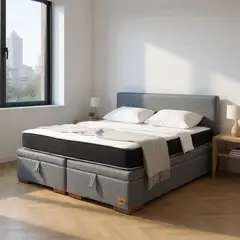 BLOCCARE - Cama Baul 2 Plazas + Colchon Black L190 /Patas de Madera 4.5 CM (Gris)