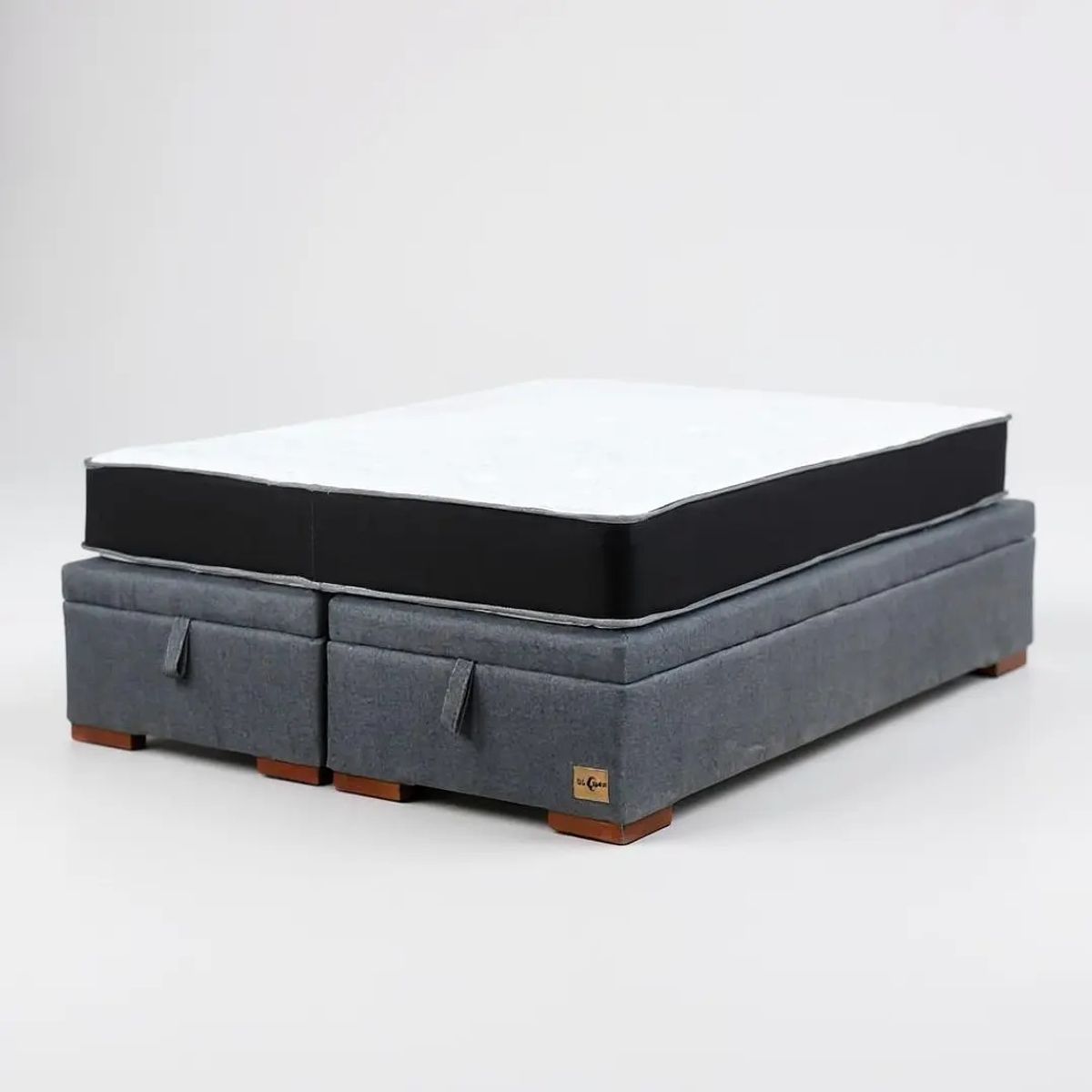BLOCCARE - Cama Baul 2 Plazas + Colchon Black L190 /Patas de Madera 4.5 CM (Gris)