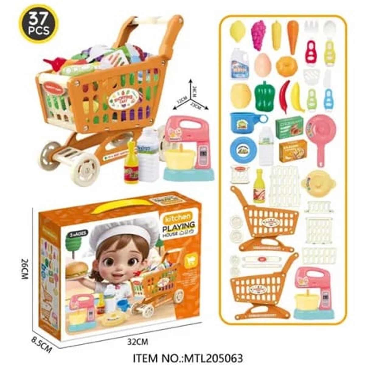 GENERICO - Mini Carrito De Supermercado Para Niños Accesorios Juguetes Naranjo