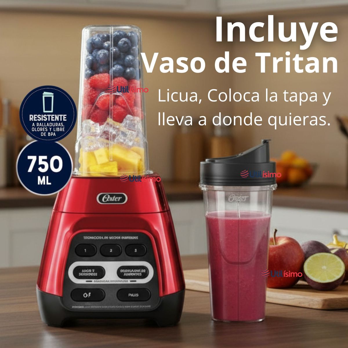 OSTER - Licuadora Oster® Programas Automáticos vaso Blend-N-Go BLSTPYG1310RBG