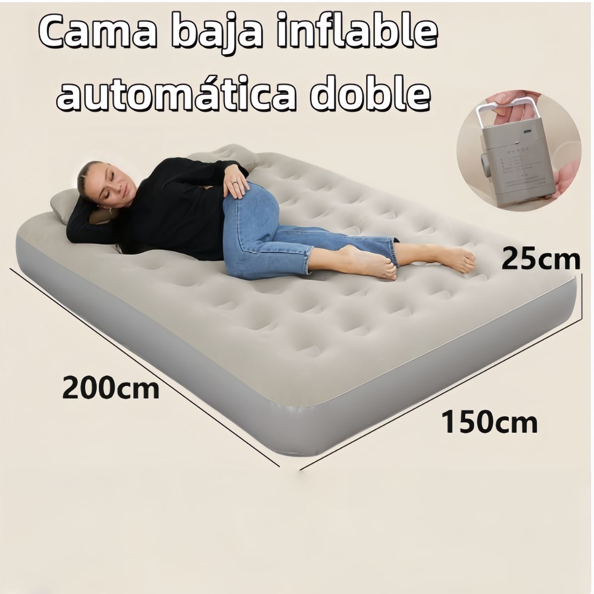 OASIS - Colchón Inflable Eléctrico Cama baja （2 Plazas）Color Gris