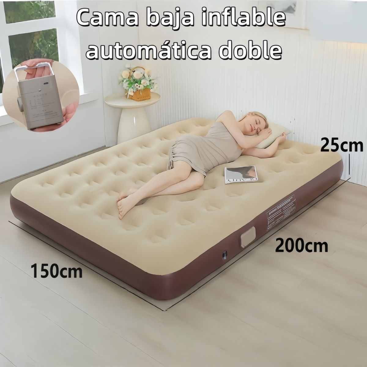 OASIS - Colchón Inflable Eléctrico Cama baja （2 Plazas）Color Marrón