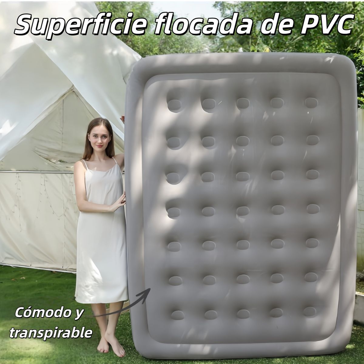 OASIS - Colchón Inflable Eléctrico Cama baja （2 Plazas）Color Marrón