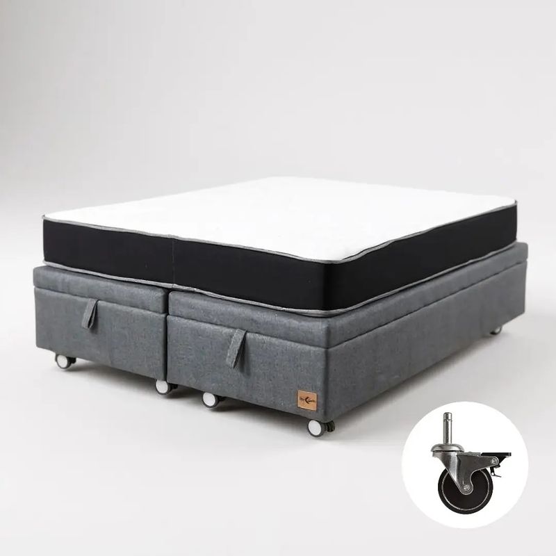 BLOCCARE - Cama Baul 2 Plazas + Colchon Black L190 / Con Ruedas PYTON (Gris)