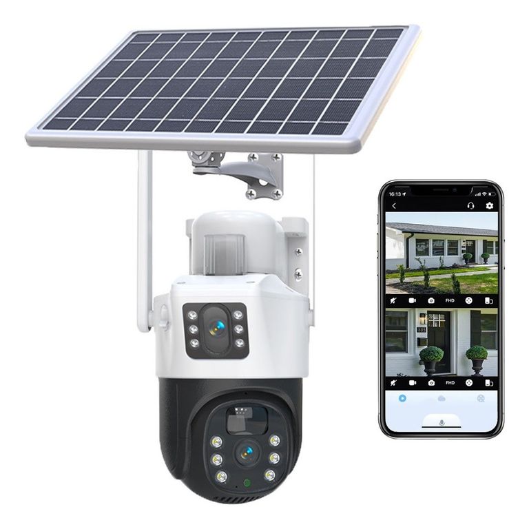 Cámara de Seguridad Solar 360° Exterior Wifi Inalámbrica Doble Lente 4mp