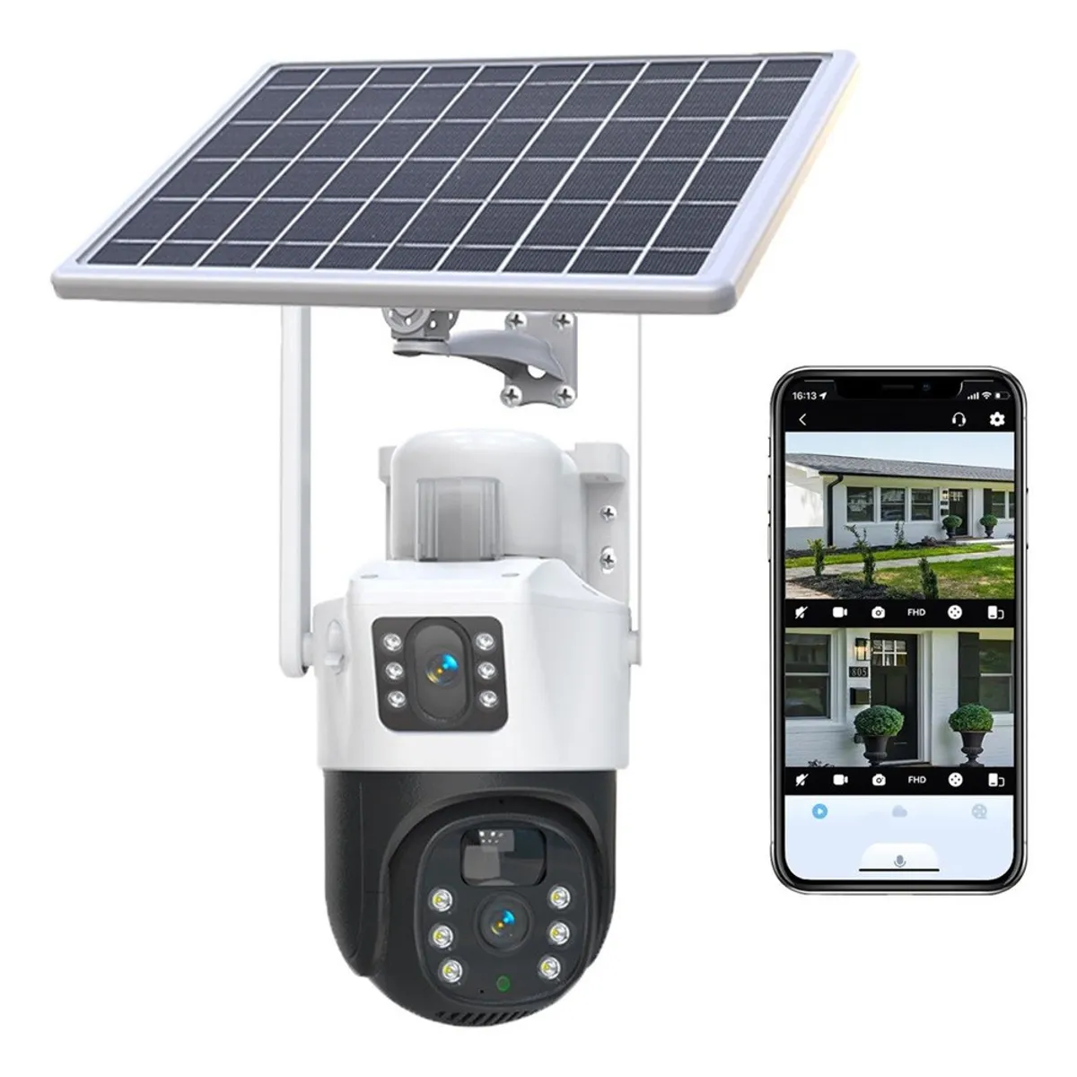 MUNDO MAGIA - Cámara de Seguridad Solar 360° Exterior Wifi Inalámbrica Doble Lente 4mp