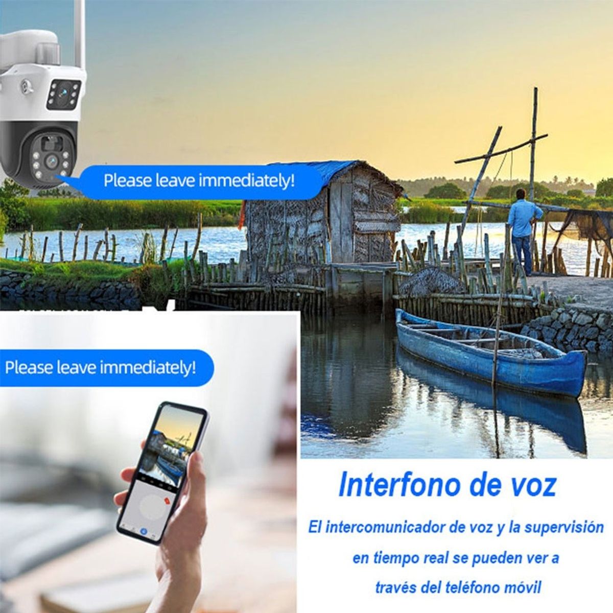 MUNDO MAGIA - Cámara de Seguridad Solar 360° Exterior Wifi Inalámbrica Doble Lente 4mp