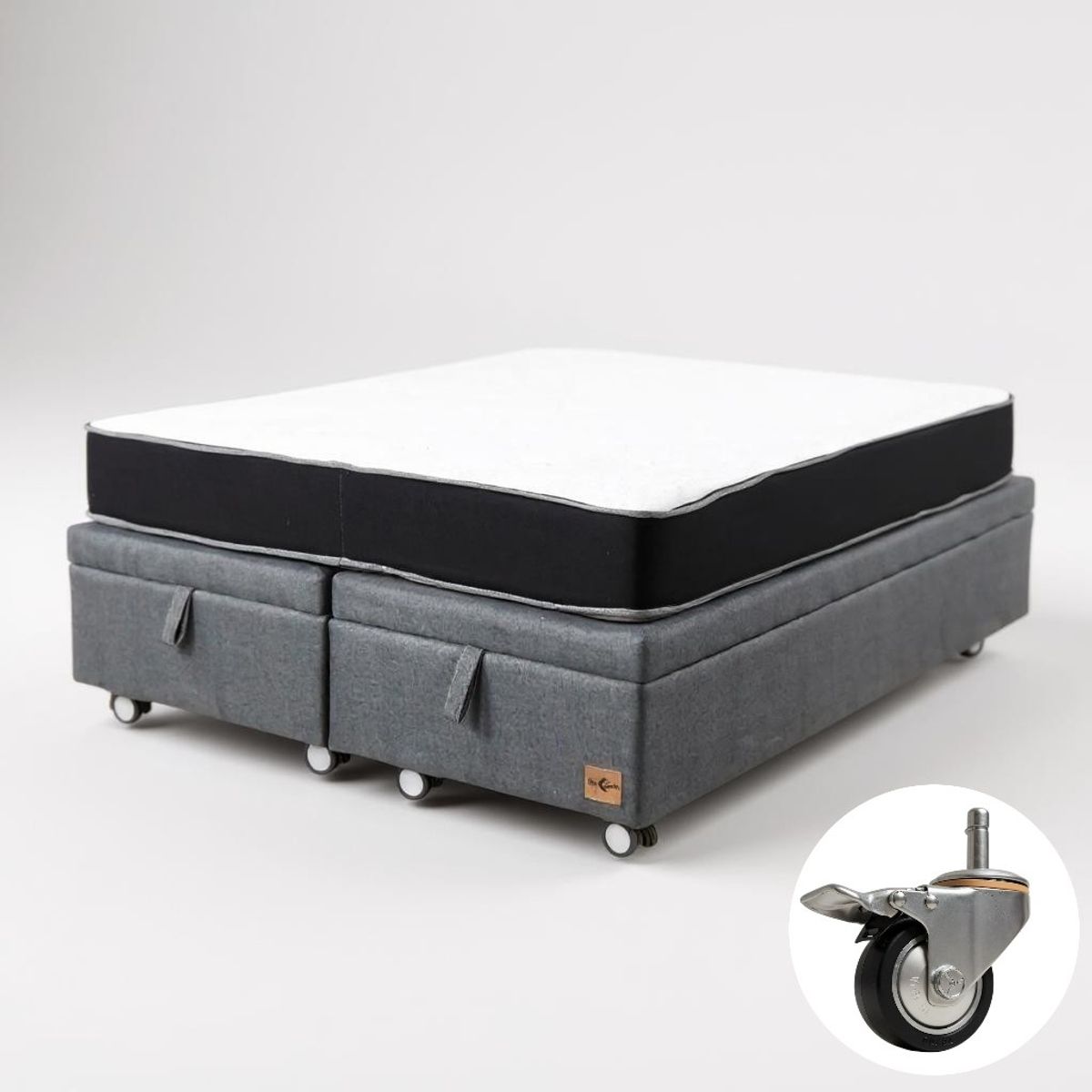 BLOCCARE - Cama Baul 2 Plazas + Colchon Black L190 / Con Ruedas DELUXE (Gris)