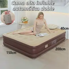 OASIS - Colchón Inflable Eléctrico Cama Alto （2 Plazas）Color Marrón