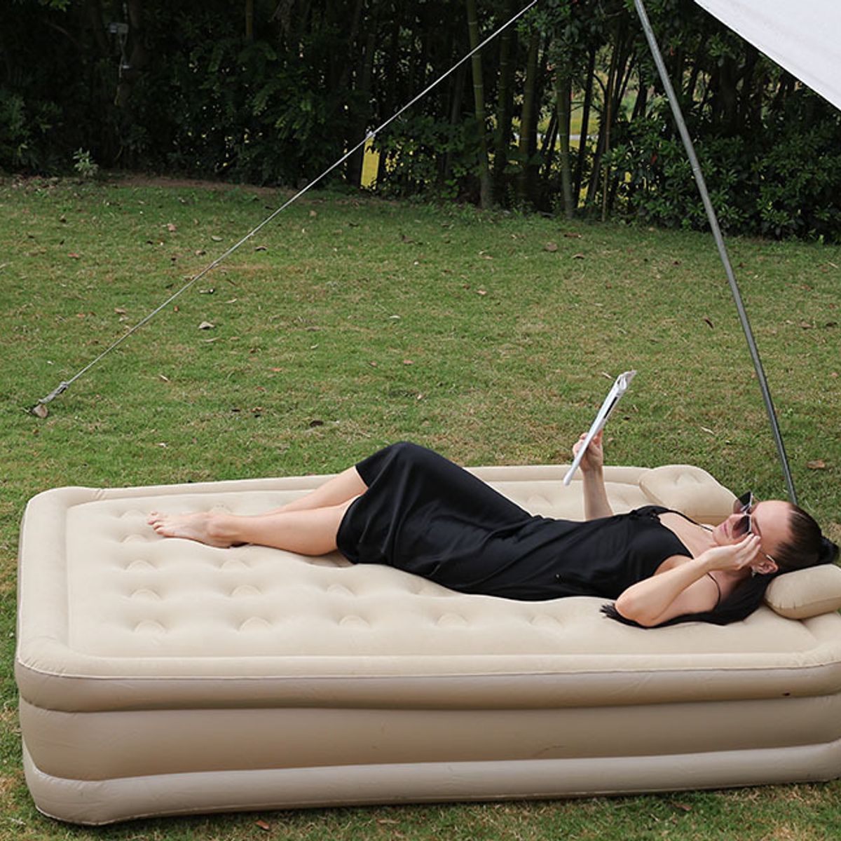 OASIS - Colchón Inflable Eléctrico Cama Alto （2 Plazas）Color Marrón