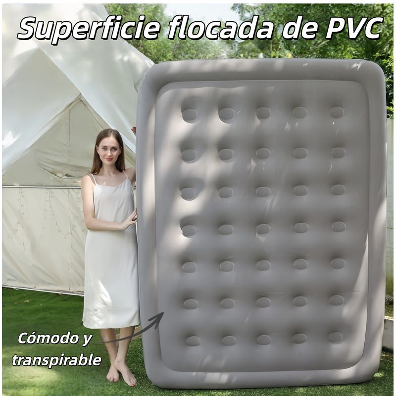 OASIS - Colchón Inflable Eléctrico Cama Alto （2 Plazas）Color Gris