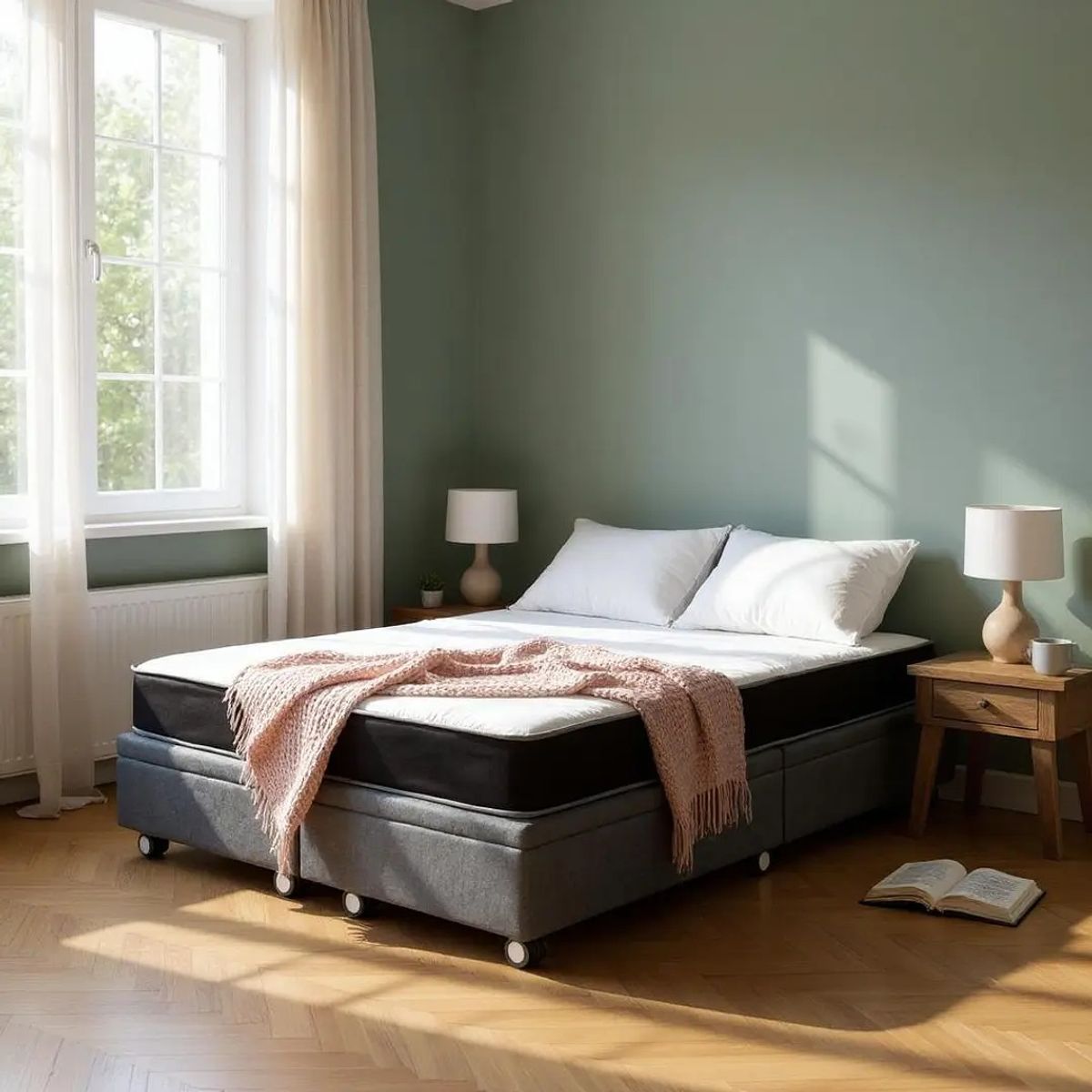 BLOCCARE - Cama Baul 2 Plazas + Colchon Black L200 / Con Ruedas LOGO (Gris)