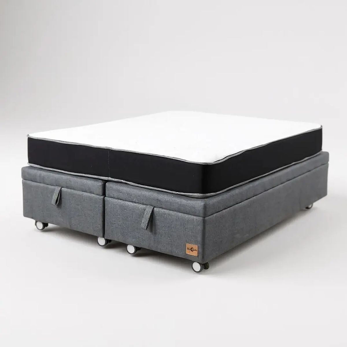 BLOCCARE - Cama Baul 2 Plazas + Colchon Black L200 / Con Ruedas LOGO (Gris)