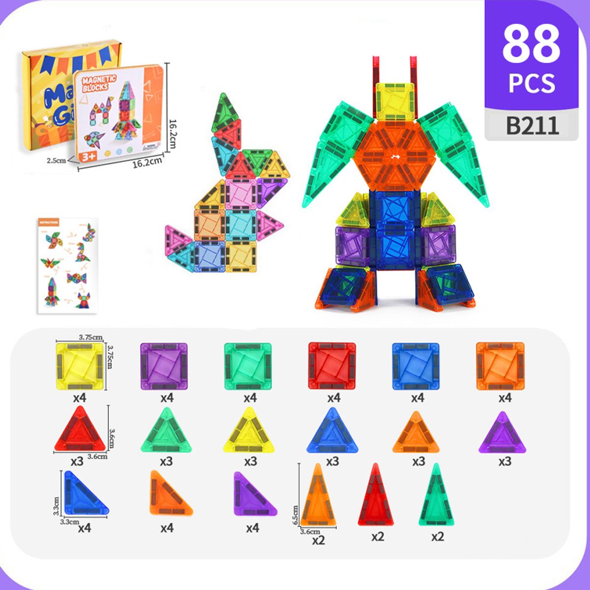 BRO TOUMI - Set 84 Bloques De Construcción Magnéticos Azulejos Imán 3d