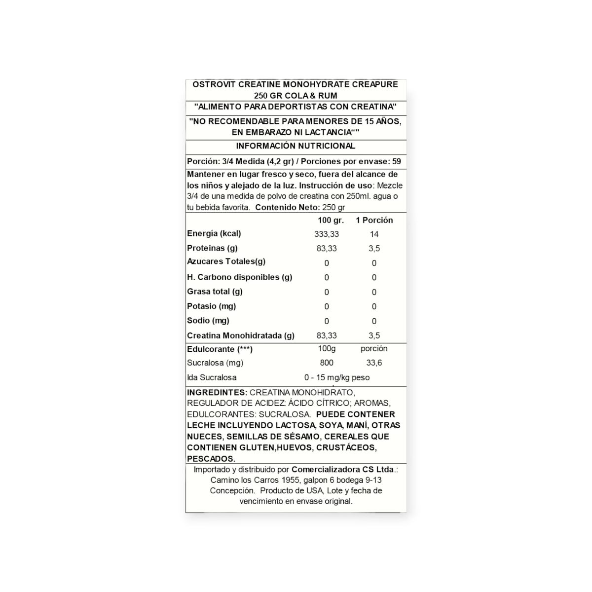 OSTROVIT - CREATINA MONOHIDRATADA CREAPURE 250G COLA & RUM  - OSTROVIT