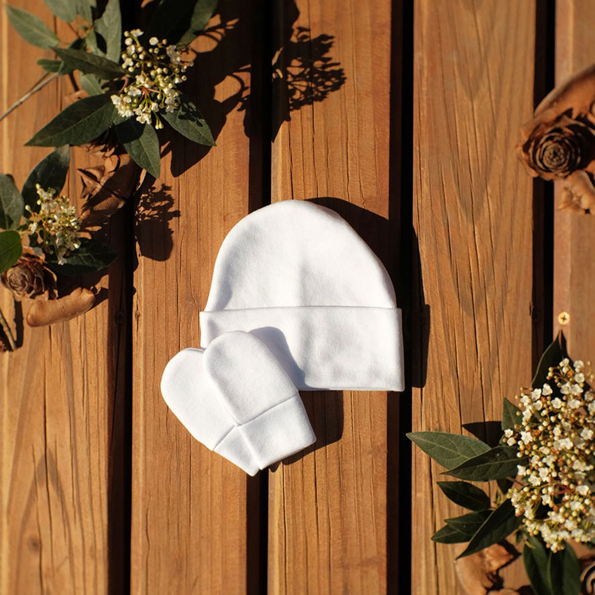 GIRASOL - Dúo Pack Gorro y Mitón Bebé Algodón Hecho en Chile Caja Regalo