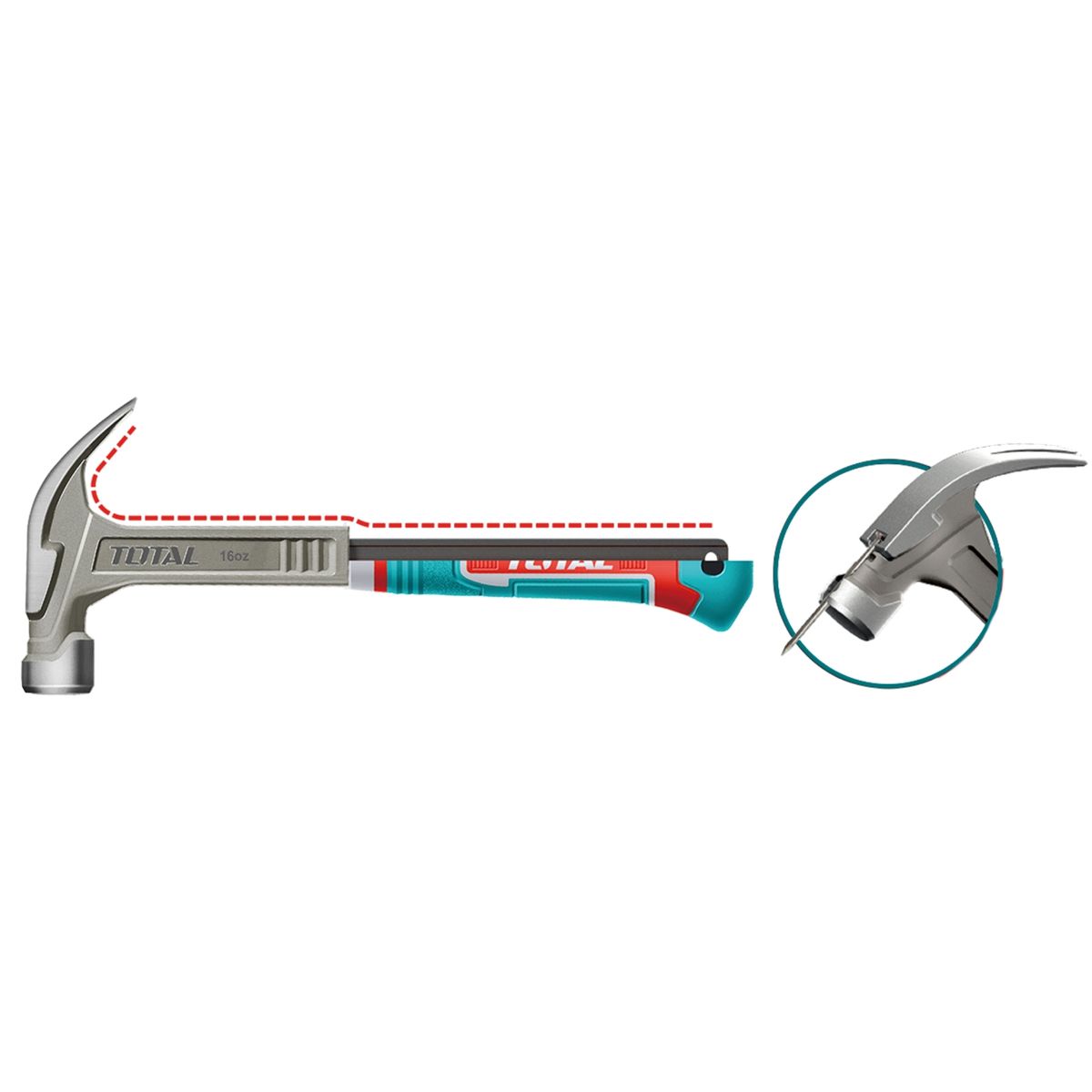 TOTAL TOOLS - Martillo mango Fibra 16oz Total