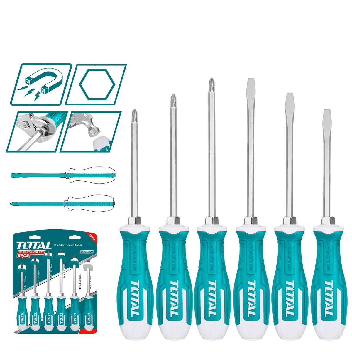 TOTAL TOOLS - Juego Destornillador 6 Piezas go-through Total