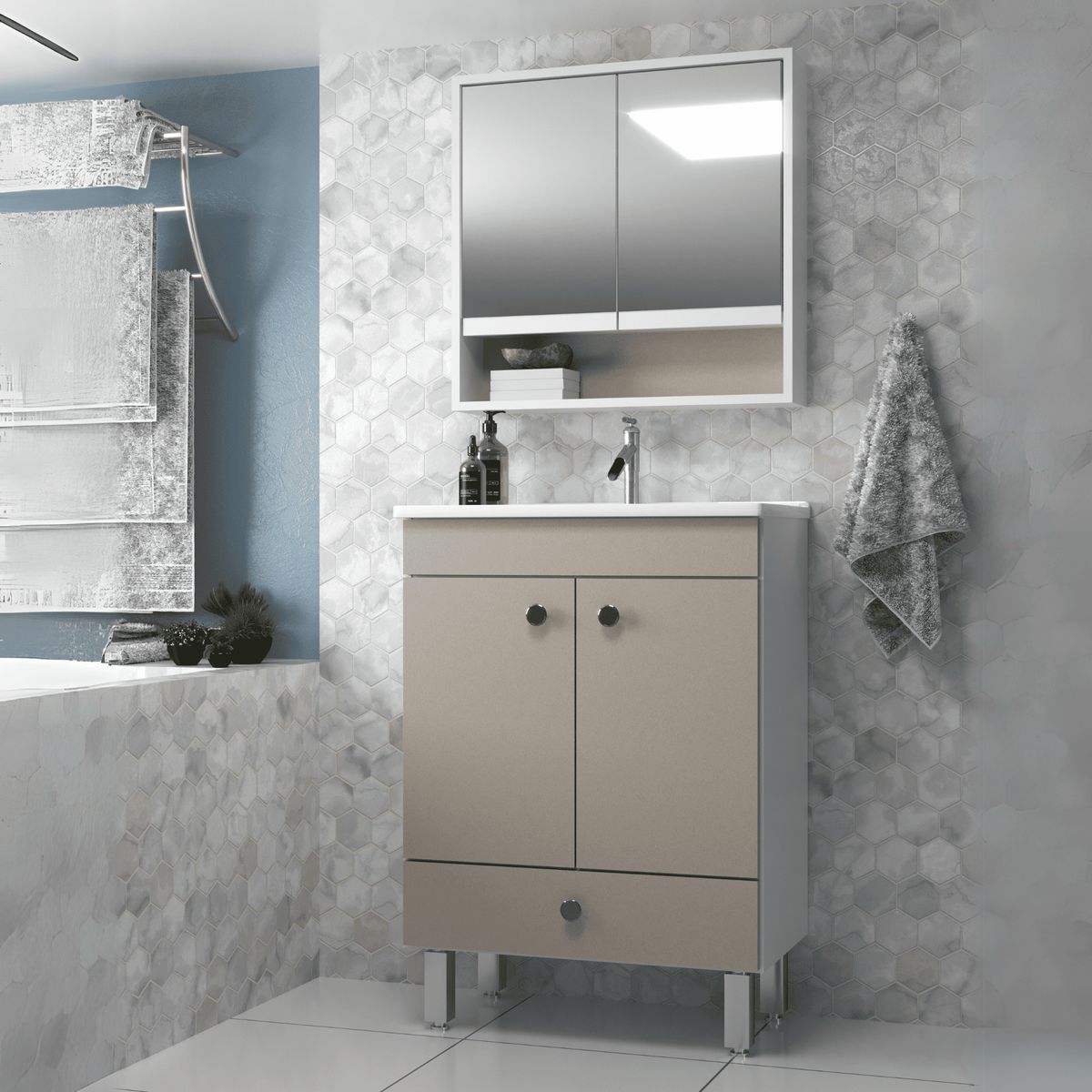 HOME MOBILI - Vanitorio Santorini con Espejo Nude