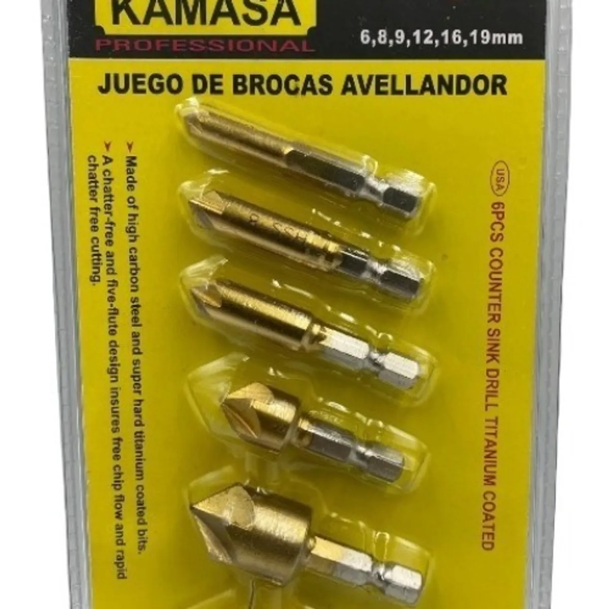 GENERICO - Set  Juego 6 Brocas Avellanadoras 6 8 9 12 16 Y 19 Mm