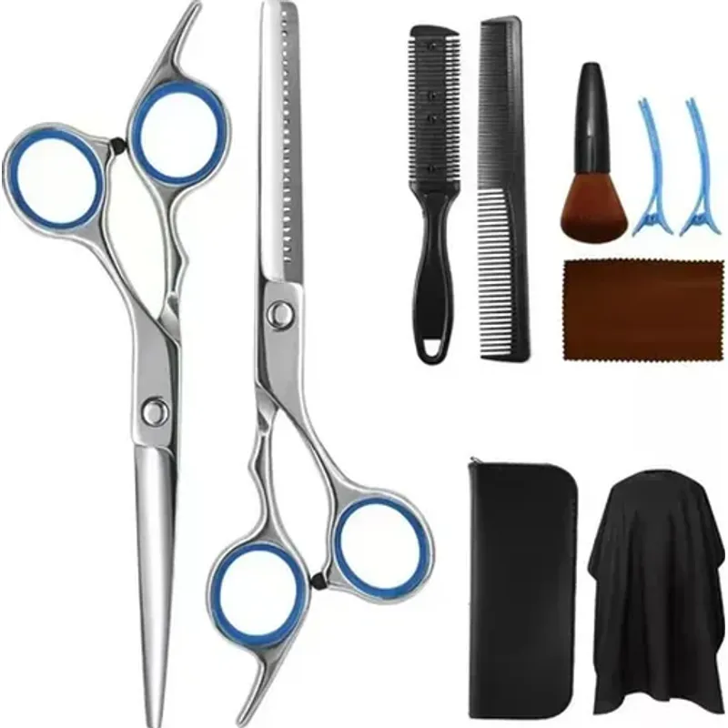 GENERICO - Kit tijeras peluquería 10 unidades color negro