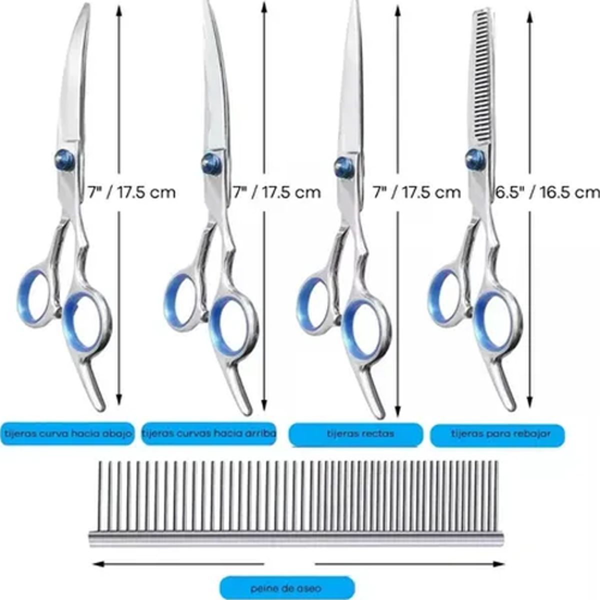 GENERICO - Pack 4 tijeras cortar pelo mascotas