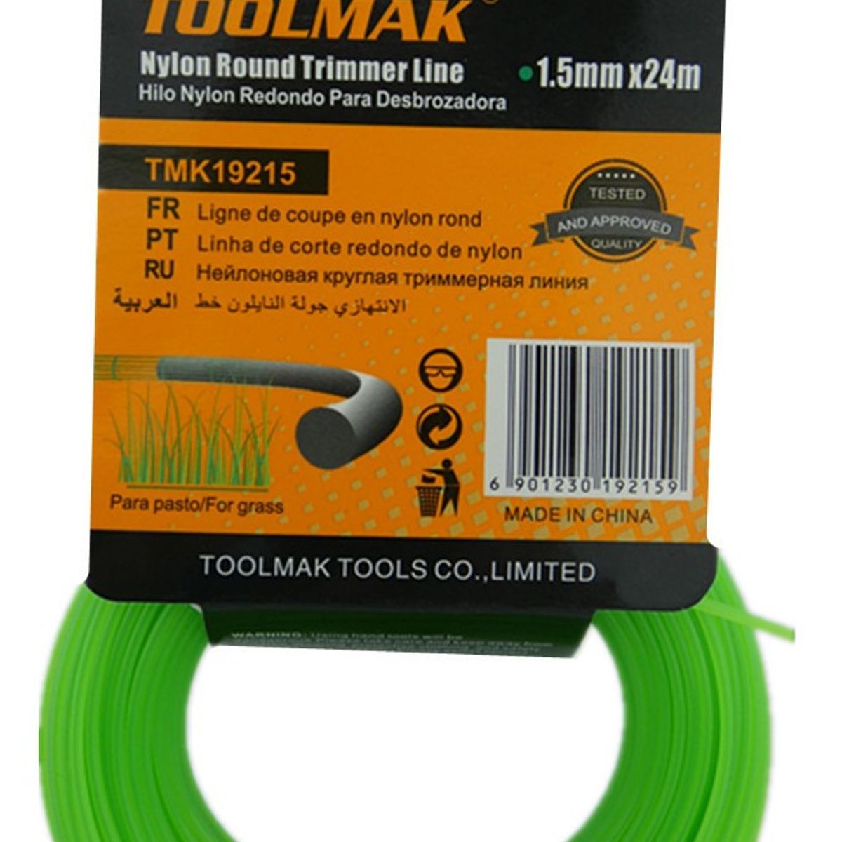 GENERICO - Hilo Nylon P Orilladora Para Pasto 15mm X 24 Mts Toolmak Color Verde