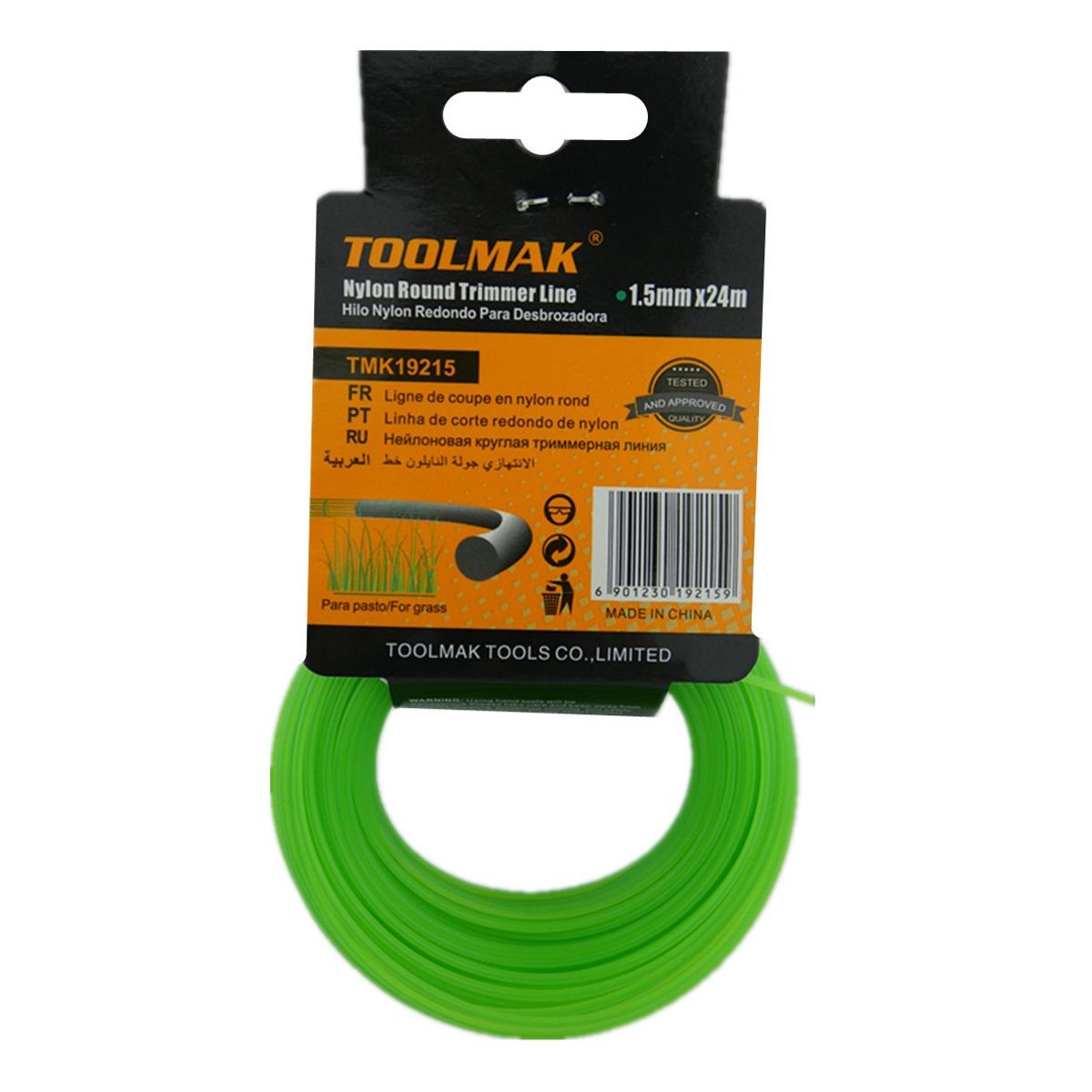 GENERICO - Hilo Nylon P Orilladora Para Pasto 15mm X 24 Mts Toolmak Color Verde