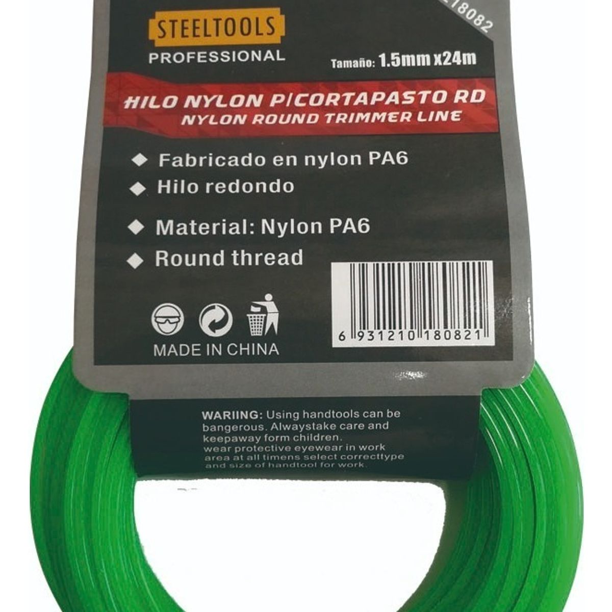 GENERICO - Hilo Nylon P Orilladora Para Pasto 15mm X 24 Mts Toolmak Color Verde