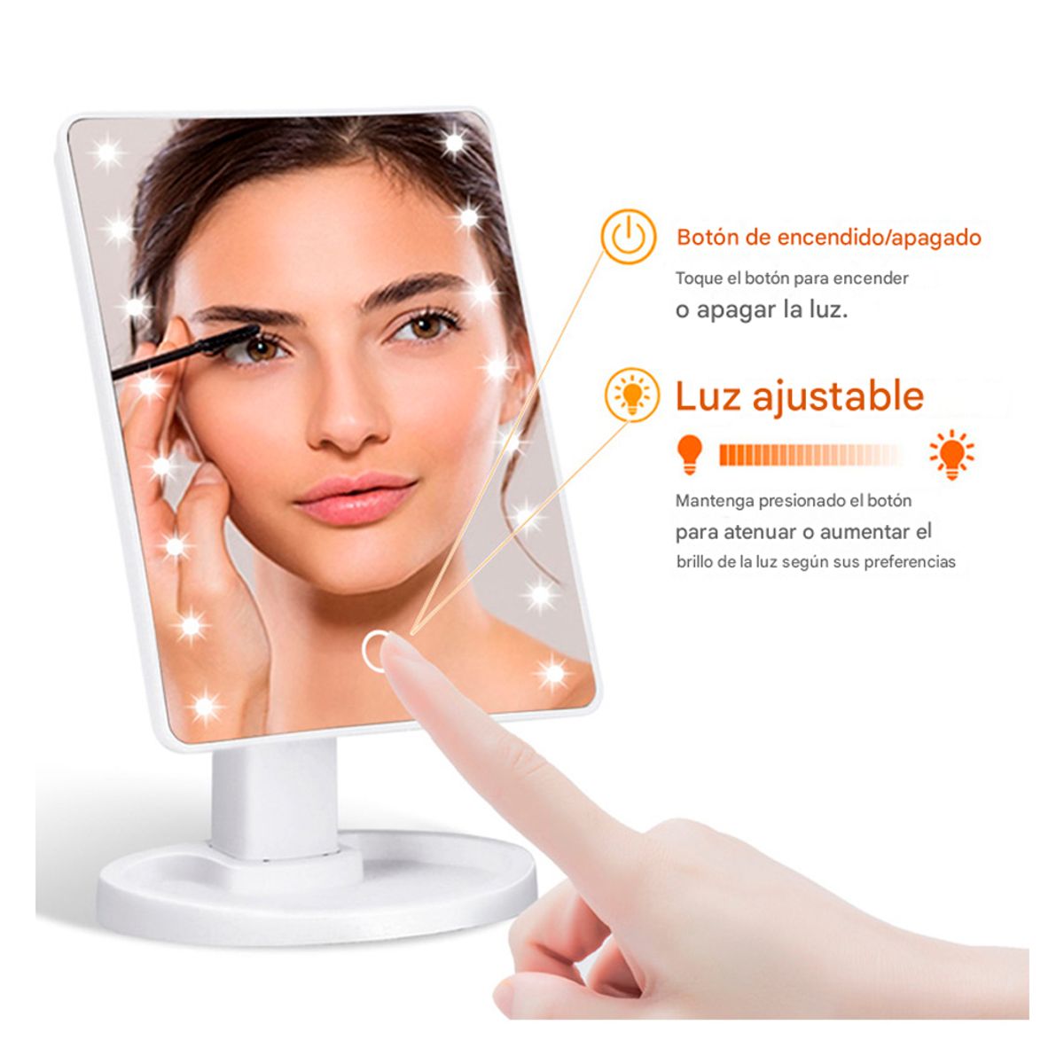 IRM - Espejo Led De Maquillaje Recargable Táctil Giratorio 360 Blanco…