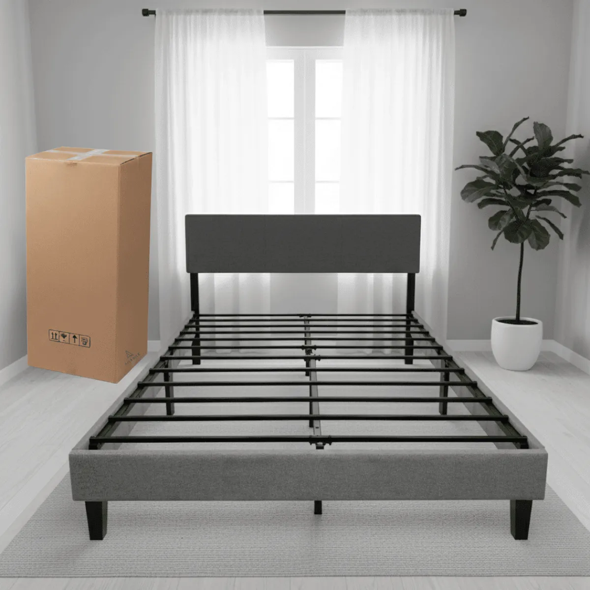 AMABILE - Base De Cama Amabile Cortona 2 Plazas Gris Grafito